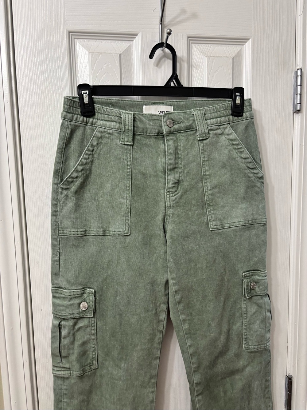Vervet Olive Green Cargo Pants Size 28 High Rise Utility Straight Leg - Picture 3 of 8